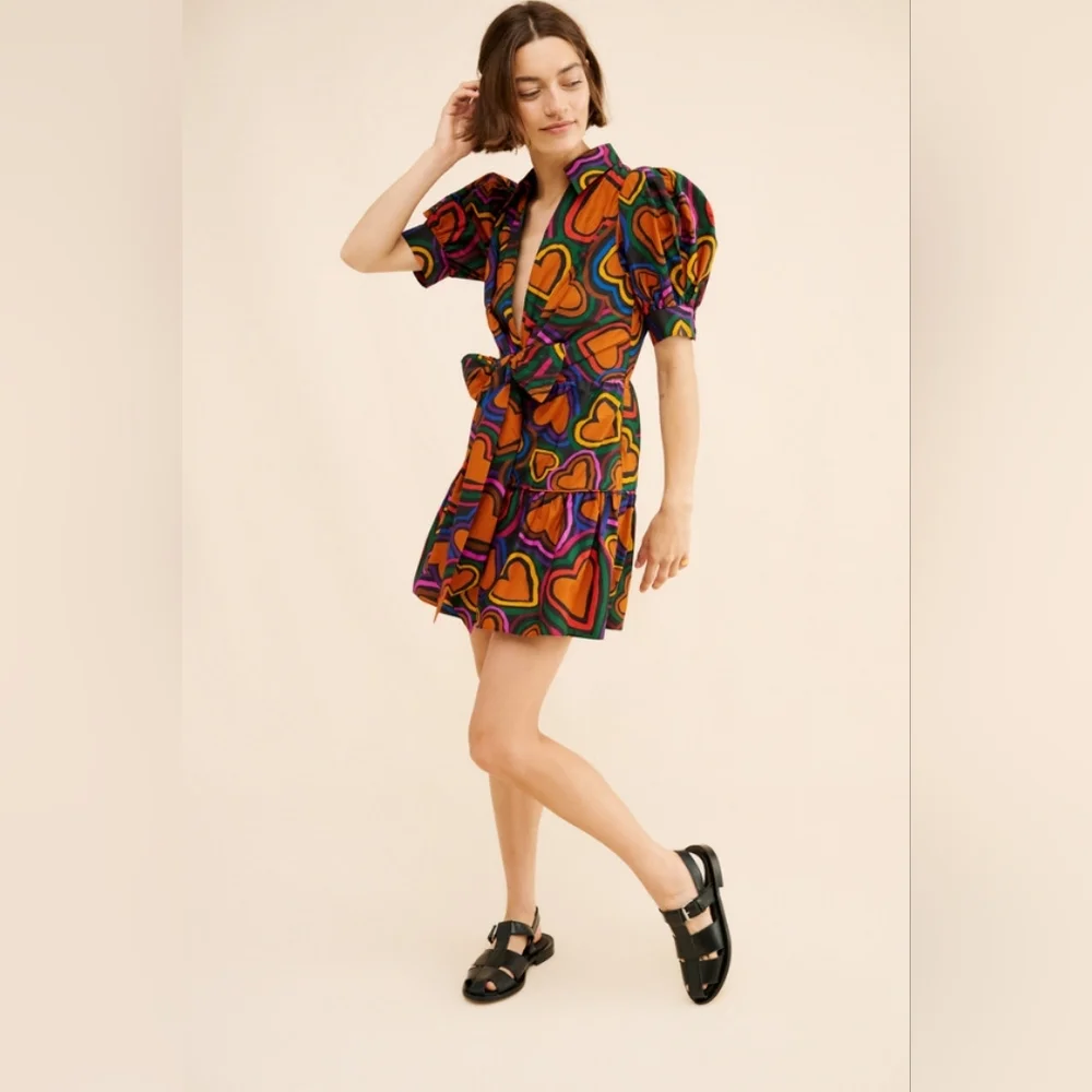 Anthropologie X Farm Rio Heart Tie Front Mini Dress - Picture 2 of 4